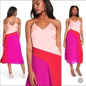 NWT CUSHNIE Womens Size 14 Target Pink Red Pleated Slip Dress Midi Lined